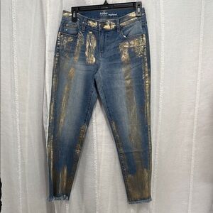 Soho Women's Distressed Blue and Gold Jeans